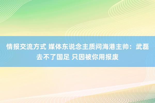 情报交流方式 媒体东说念主质问海港主帅：武磊去不了国足 只因被你用报废